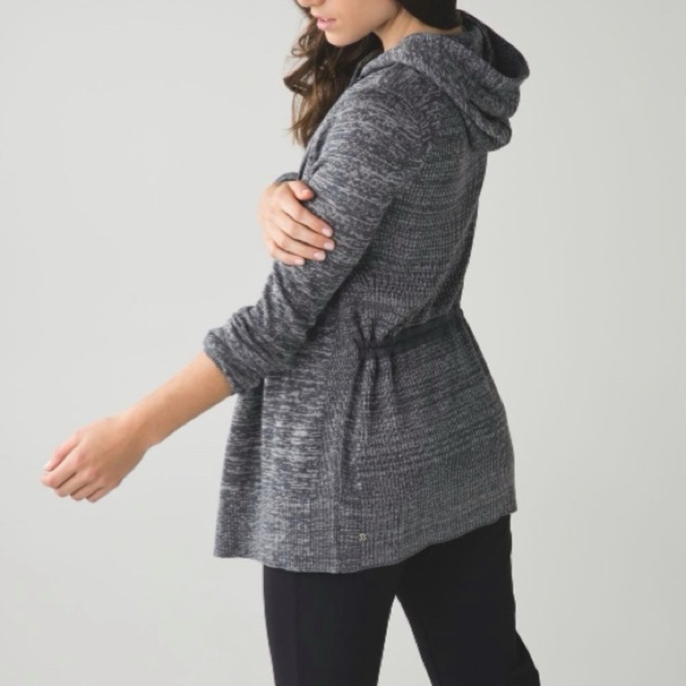 Lululemon Piece of Mind Hooded Sweater Open Front Cardigan Size 10 Marled Knit